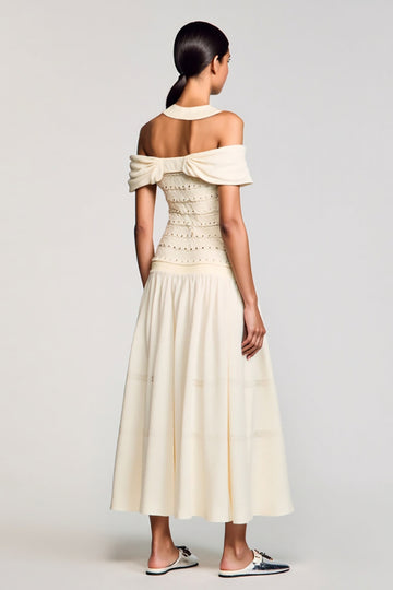 Apricot Cold Shoulder A Line Wedding Guest Dress